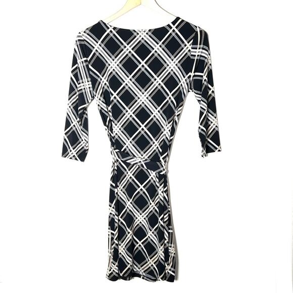 Ann Taylor black and brown plaid 3/4 sleeve dress size medium petite MP B108 - Picture 4 of 4